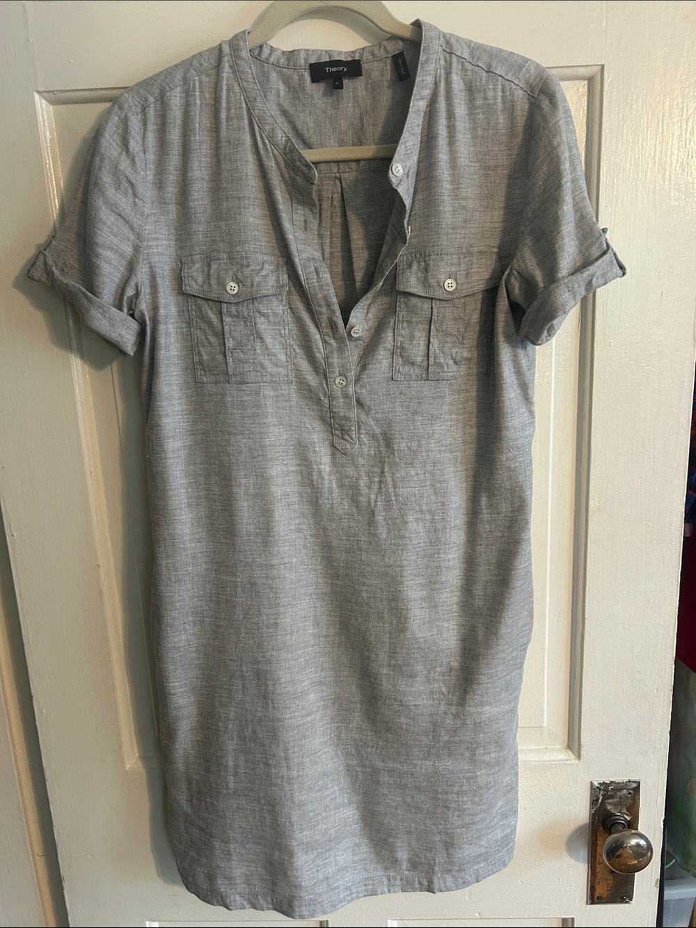 Theory Gray Short Sleeve Shirt Dress